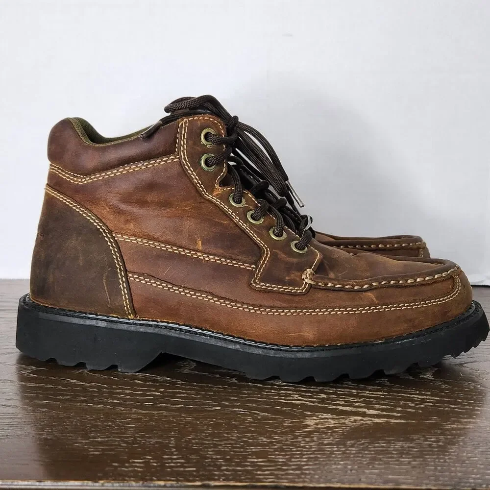 Rockport Mens Hydro-Shield APM7312RW Waterproof Moc Toe Brown Leather Boots Sz 8